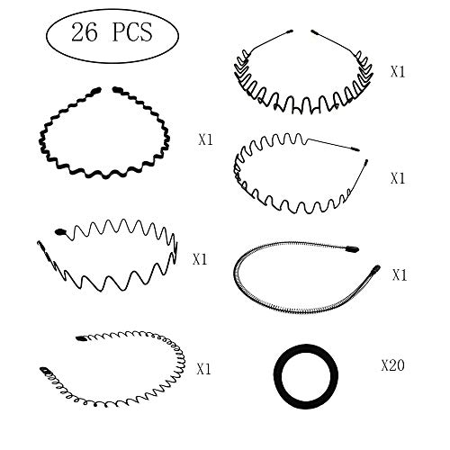 Aweisile Diademas de Metal 6 Piezas Diademas Deportivas para Hombres y Mujeres, Accesorios de Banda para el Cabello Wave, Diadema de Movimiento de Ondas de Primavera con 20 Piezas Diadema Negra Aweisile Diademas de Metal 6 Piezas Diademas Deportivas para Hombres y Mujeres, Accesorios de Banda para el Cabello Wave, Diadema de Movimiento de Ondas de Primavera con 20 Piezas Diadema Negra