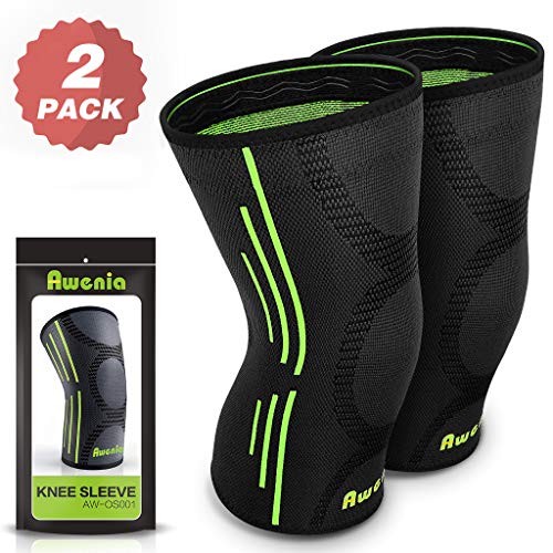 Awenia Rodilleras Deportivas Rodillera de Compresión Rotuliana Ortopédica Elástica Antideslizante y Transpirable, para Menisco, Ligamentos, Crossfit, Voleibol, Fútbol, Correr, Ciclismo, Pack de 2, L