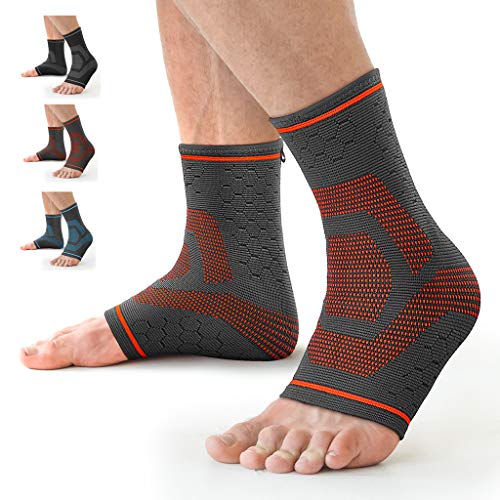 Awenia Tobilleras Deportivas de Compresión Tobillera Estabilizadora para Esguince de Tobillo Fascitis Plantar, Soporte de Tobillos Tobillera Proteccion para Hombre y Mujer,Naranja-L