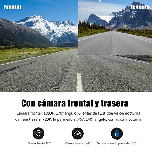 AWESAFE Cámara de Coche Dash CAM 1080P con Cámara Trasera Full HD 170 Ángulo con WDR G-Sensor, Detección de Movimiento, Grabación en Bucle, Visión Nocturna, Monitor de Aparcamiento