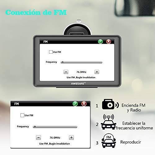 AWESAFE GPS para Coche de 7 Pulgadas Pantalla con Bluetooth, Negro