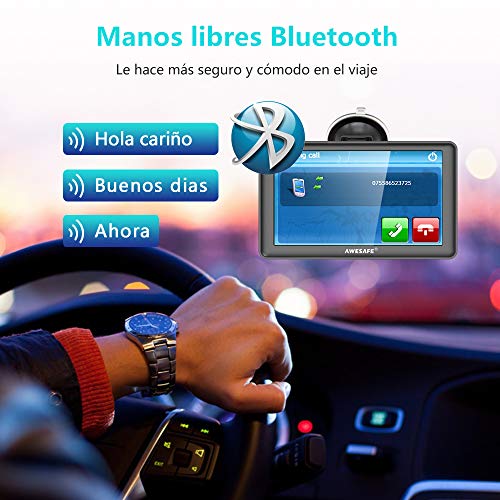 AWESAFE GPS para Coche de 7 Pulgadas Pantalla con Bluetooth, Negro