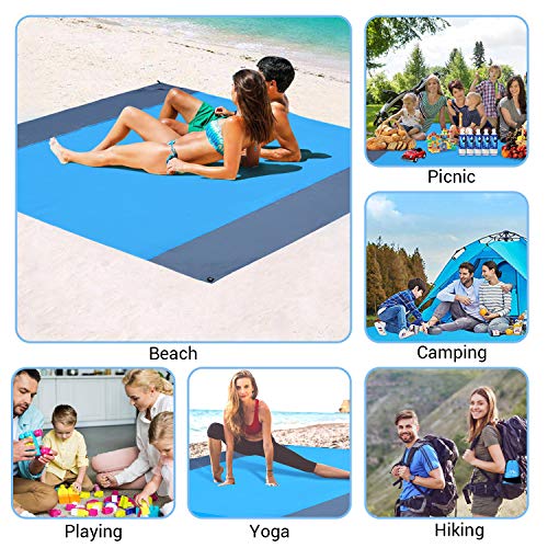 Awroutdoor Alfombras de Playa 210 x 200CM, Extra Grande Esterilla Playa, Manta de Picnic/Playa Resistente al Agua con 4 Clavos Fijos, Bordes Reforzados para la Playa, Camping y Picn