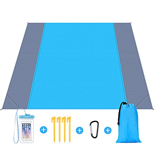 Awroutdoor Alfombras de Playa 210 x 200CM, Extra Grande Esterilla Playa, Manta de Picnic/Playa Resistente al Agua con 4 Clavos Fijos, Bordes Reforzados para la Playa, Camping y Picn