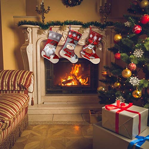 Awroutdoor Medias de Navidad, 3 pcs Calcetines de Navidad para el árbol de Navidad Chimenea Decoración, Adorno de Navidad Bolsa de Dulces, Calcetín de Decoración Navideña para Llenar y Colgar