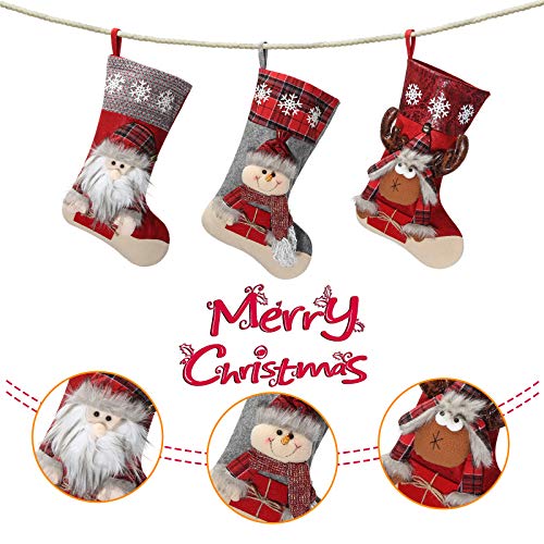 Awroutdoor Medias de Navidad, 3 pcs Calcetines de Navidad para el árbol de Navidad Chimenea Decoración, Adorno de Navidad Bolsa de Dulces, Calcetín de Decoración Navideña para Llenar y Colgar