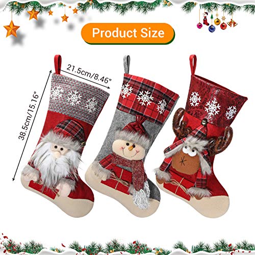 Awroutdoor Medias de Navidad, 3 pcs Calcetines de Navidad para el árbol de Navidad Chimenea Decoración, Adorno de Navidad Bolsa de Dulces, Calcetín de Decoración Navideña para Llenar y Colgar