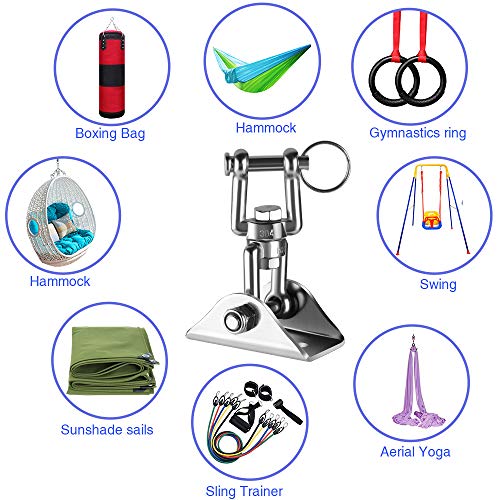 Awroutdoor Tarea Pesada Ganchos de Techo, Anclaje de Techo con SUS304 Acero Inoxidable 360 ° Girar,4 Tornillos para Hormigón y Madera Yoga, Hamacas, Sillón Colgante, Sacos de Boxeo, Capacidad 450Kg