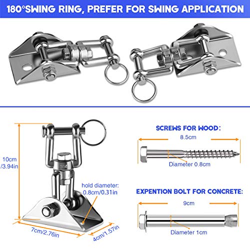 Awroutdoor Tarea Pesada Ganchos de Techo, Anclaje de Techo con SUS304 Acero Inoxidable 360 ° Girar,4 Tornillos para Hormigón y Madera Yoga, Hamacas, Sillón Colgante, Sacos de Boxeo, Capacidad 450Kg
