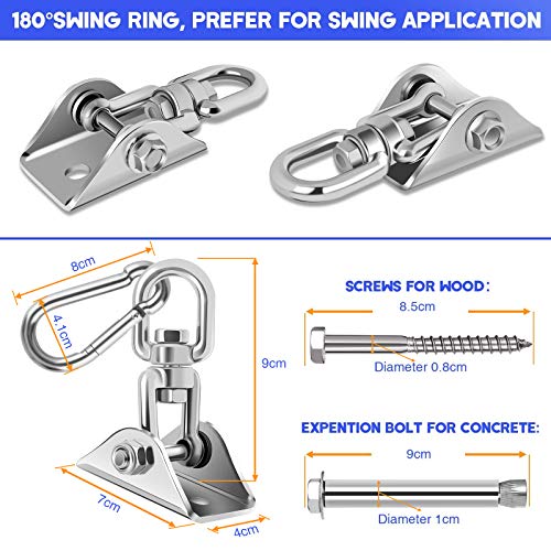 Awroutdoor Tarea Pesada Ganchos de Techo, Anclaje de Techo con SUS304 Acero Inoxidable Girar,4 Tornillos para Hormigón y Madera Yoga, Hamacas, Sillón Colgante, Sacos de Boxeo, Capacidad 450Kg