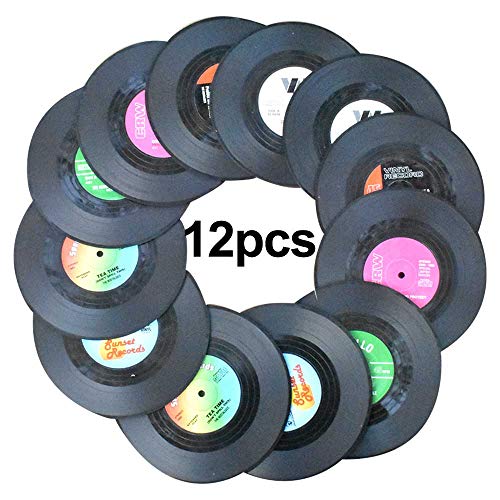 Awtlife12 posavasos de vinilo con diseño retro de discos de CD para bebidas, para suministros de boda Awtlife12 posavasos de vinilo con diseño retro de discos de CD para bebidas, para suministros de boda