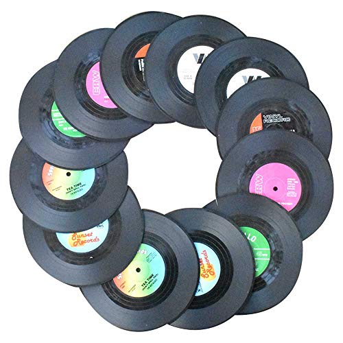 Awtlife12 posavasos de vinilo con diseño retro de discos de CD para bebidas, para suministros de boda
