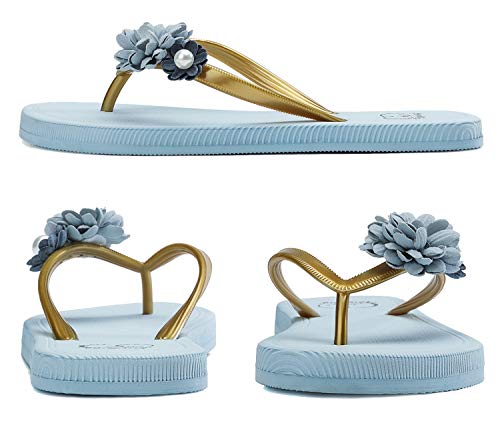 AX BOXING Chanclas Mujer Flip Flop Exquisito Decoración Floral Sandalias Verano Piscinas Playa Interior Al Aire Libre Tamaño 36-41 (Azul, Numeric_36) AX BOXING Chanclas Mujer Flip Flop Exquisito Decoración Floral Sandalias Verano Piscinas Playa Interior Al Aire Libre Tamaño 36-41 (Azul, Numeric_36)