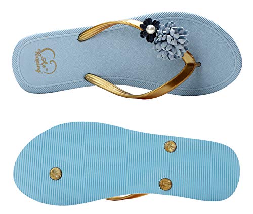AX BOXING Chanclas Mujer Flip Flop Exquisito Decoración Floral Sandalias Verano Piscinas Playa Interior Al Aire Libre Tamaño 36-41 (Azul, Numeric_36) AX BOXING Chanclas Mujer Flip Flop Exquisito Decoración Floral Sandalias Verano Piscinas Playa Interior Al Aire Libre Tamaño 36-41 (Azul, Numeric_36)