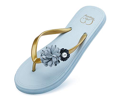 AX BOXING Chanclas Mujer Flip Flop Exquisito Decoración Floral Sandalias Verano Piscinas Playa Interior Al Aire Libre Tamaño 36-41 (Azul, Numeric_36) AX BOXING Chanclas Mujer Flip Flop Exquisito Decoración Floral Sandalias Verano Piscinas Playa Interior Al Aire Libre Tamaño 36-41 (Azul, Numeric_36)