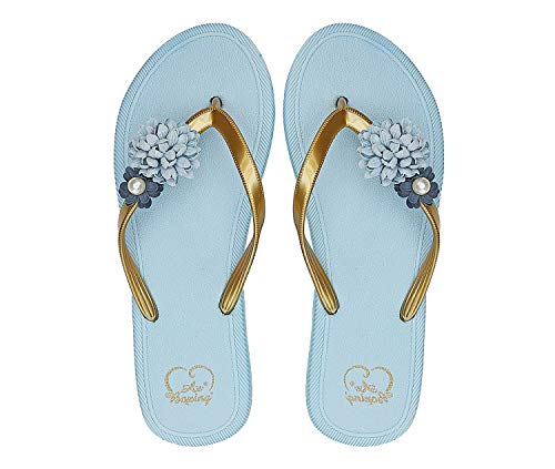 AX BOXING Chanclas Mujer Flip Flop Exquisito Decoración Floral Sandalias Verano Piscinas Playa Interior Al Aire Libre Tamaño 36-41 (Azul, Numeric_36)