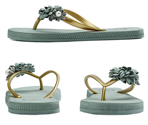 AX BOXING Chanclas Mujer Flip Flop Exquisito Decoración Floral Sandalias Verano Piscinas Playa Interior Al Aire Libre Tamaño 36-41 (Verde, Numeric_37) AX BOXING Chanclas Mujer Flip Flop Exquisito Decoración Floral Sandalias Verano Piscinas Playa Interior Al Aire Libre Tamaño 36-41 (Verde, Numeric_37)