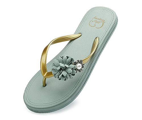 AX BOXING Chanclas Mujer Flip Flop Exquisito Decoración Floral Sandalias Verano Piscinas Playa Interior Al Aire Libre Tamaño 36-41 (Verde, Numeric_37) AX BOXING Chanclas Mujer Flip Flop Exquisito Decoración Floral Sandalias Verano Piscinas Playa Interior Al Aire Libre Tamaño 36-41 (Verde, Numeric_37)