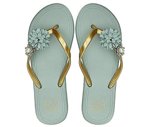 AX BOXING Chanclas Mujer Flip Flop Exquisito Decoración Floral Sandalias Verano Piscinas Playa Interior Al Aire Libre Tamaño 36-41 (Verde, Numeric_37) AX BOXING Chanclas Mujer Flip Flop Exquisito Decoración Floral Sandalias Verano Piscinas Playa Interior Al Aire Libre Tamaño 36-41 (Verde, Numeric_37)