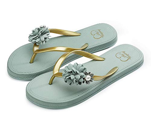 AX BOXING Chanclas Mujer Flip Flop Exquisito Decoración Floral Sandalias Verano Piscinas Playa Interior Al Aire Libre Tamaño 36-41 (Verde, Numeric_37) AX BOXING Chanclas Mujer Flip Flop Exquisito Decoración Floral Sandalias Verano Piscinas Playa Interior Al Aire Libre Tamaño 36-41 (Verde, Numeric_37)