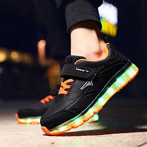 Axcer LED Zapatos Verano Ligero Transpirable Bajo 7 Colores USB Carga Luminosas Flash Deporte de Zapatillas con Luces Los Mejores Regalos para Niños Niñas Cumpleaños de Navidad Reyes Mango