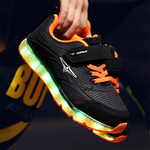 Axcer LED Zapatos Verano Ligero Transpirable Bajo 7 Colores USB Carga Luminosas Flash Deporte de Zapatillas con Luces Los Mejores Regalos para Niños Niñas Cumpleaños de Navidad Reyes Mango