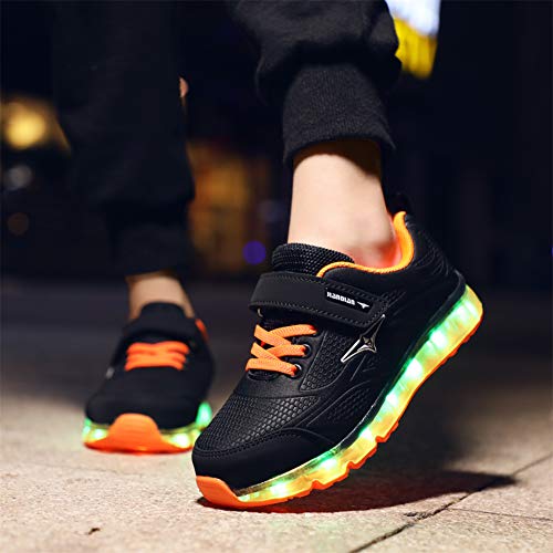 Axcer LED Zapatos Verano Ligero Transpirable Bajo 7 Colores USB Carga Luminosas Flash Deporte de Zapatillas con Luces Los Mejores Regalos para Niños Niñas Cumpleaños de Navidad Reyes Mango