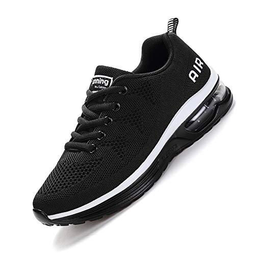 Axcone Hombre Mujer Zapatillas de Correr Casual Aire Libre Deporte Fitness Zapatillas de Running para Deportivos Entrenamiento-Blanco Negro 41