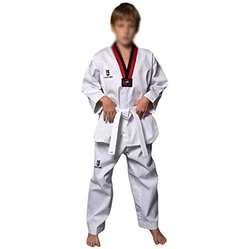 Axpdefi Taekwondo Uniforme Traje de Uniforme Artes Marciales Judo Aikido Karate Kung Fu Entrenamiento Competencia Ropa Chaqueta Pantalones Conjunto Cinturón Gratis para Hombres Mujeres Niños, 130 cm