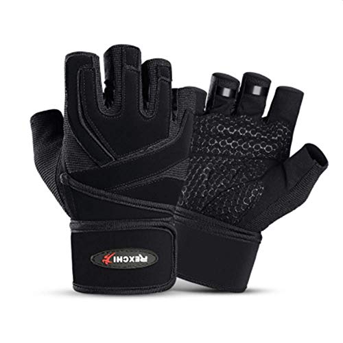 AYADA Guantes Gym Gimnasio Hombre Mujer,Guantes Pesas Fitness Transpirable con Protección Completa de Muñeca y Palma para Crossfit Levantamiento de Pesas Musculación Unisex Ajuste Ciclismo(Negro (L)