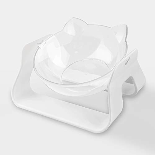 AYADA Lindos Comedero Gato, Desmontable Transparente Pet Feeder Cuenco Gato Diseño Inclinado Plástico Tiras Antideslizantes Ajustable Durable Oreja de Gato Comedero Perro Cat Feeder (Blanco)