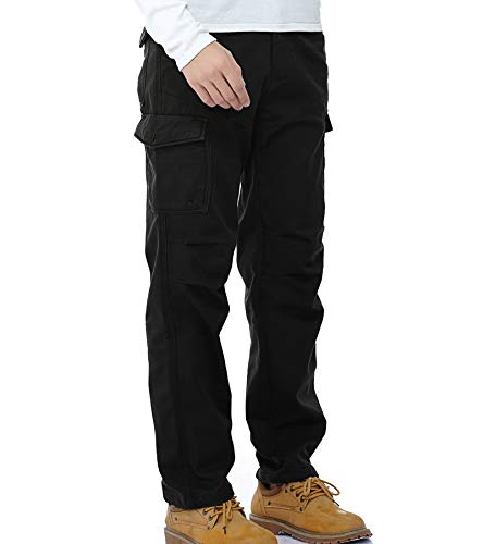 AYG Invierno Terciopelo Hombre Pantalon Laboral Cargo Pants(Black,29)