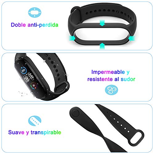 AYOU Correa para Xiaomi Mi Band 5 Correa, Relojes Repuesto Pulsera de Silicona (No Compatible Mi Band 4) (Negro/Rojo/Azul)