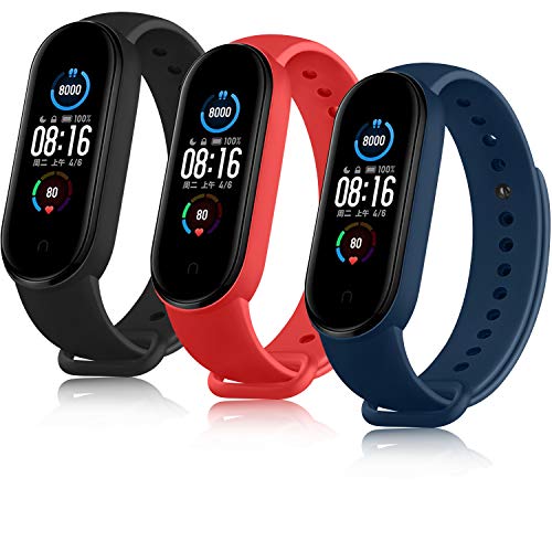 AYOU Correa para Xiaomi Mi Band 5 Correa, Relojes Repuesto Pulsera de Silicona (No Compatible Mi Band 4) (Negro/Rojo/Azul)