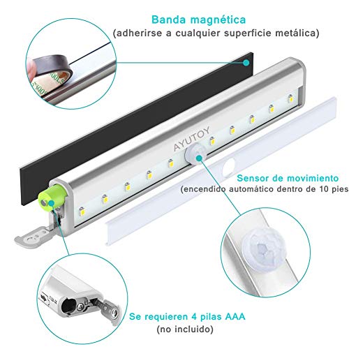 AYUTOY Luces LED Armario con Sensor Movimiento, Lamparas Led a Pilas, Luz Nocturna con Barras Led, Iluminacion Luz sin cables Portatil para Habitacion, Pasillo, Escalera, Cocina AYUTOY Luces LED Armario con Sensor Movimiento, Lamparas Led a Pilas, Luz Nocturna con Barras Led, Iluminacion Luz sin cables Portatil para Habitacion, Pasillo, Escalera, Cocina
