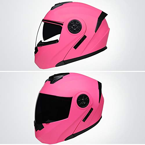 AYYSHOP Cascos Integrales Abatibles, Visera Antivaho Casco Abatible para Motocicleta All Seasons, Casco De Moto Modular Cool Safety Crash Crash para Hombre Y Mujer Certificado por Dot,Rosado,M