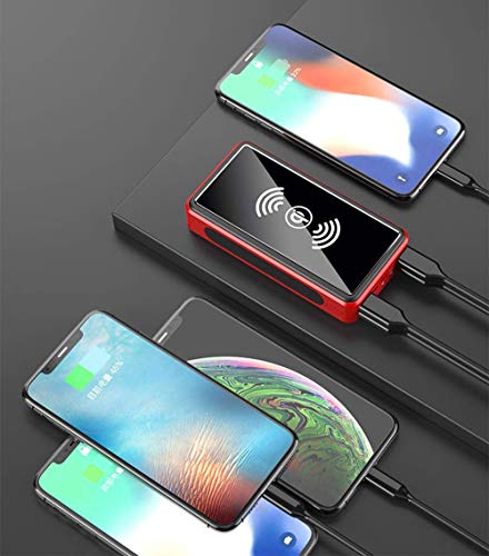 AZD 100000mAh Power Bank Cargador inalámbrico Solar portátil - batería Externa con indicador de Estado LED, Powerbank de Alta Capacidad, para iPhone, Android, Rojo