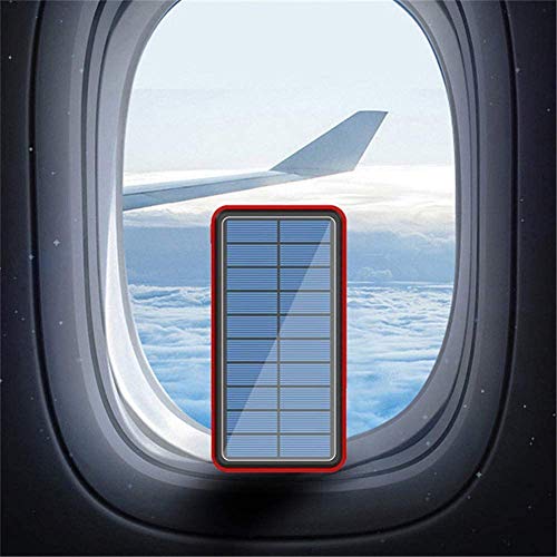 AZD Power Bank Solar 100000Mah Batería Externa Solar con 4 Puertos 3 Salidas USB & QI Carga Inalámbrico Cargador Solar Linterna LED Y para iPhone Android iPad,Rojo,80000mAh