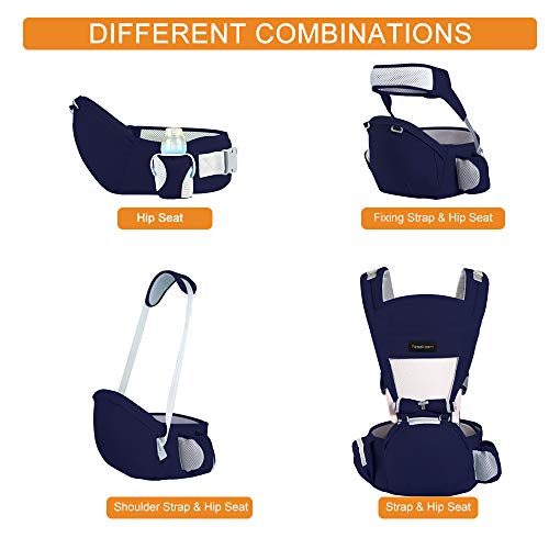 Azeekoom Mochila Portabebés Ergonómica con Asiento de Cadera, Correa de fijación, Baberos, Correa para el Hombro, Capucha para la Cabeza para Niños Pequeños Recién Nacidos 3 a 48 Meses (Azul oscuro) Azeekoom Mochila Portabebés Ergonómica con Asiento de Cadera, Correa de fijación, Baberos, Correa para el Hombro, Capucha para la Cabeza para Niños Pequeños Recién Nacidos 3 a 48 Meses (Azul oscuro)