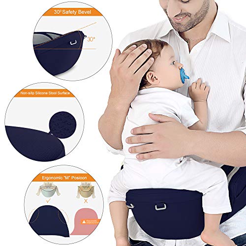 Azeekoom Mochila Portabebés Ergonómica con Asiento de Cadera, Correa de fijación, Baberos, Correa para el Hombro, Capucha para la Cabeza para Niños Pequeños Recién Nacidos 3 a 48 Meses (Azul oscuro) Azeekoom Mochila Portabebés Ergonómica con Asiento de Cadera, Correa de fijación, Baberos, Correa para el Hombro, Capucha para la Cabeza para Niños Pequeños Recién Nacidos 3 a 48 Meses (Azul oscuro)