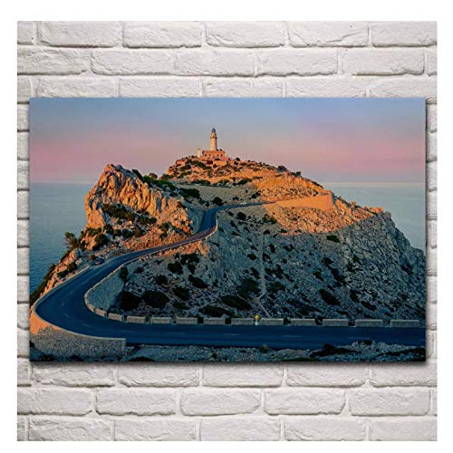 AZTeam Faro De España Mallorca Montaña Orilla del Mar Paisaje Decoración De La Sala De Estar Arte De La Pared Decoración Carteles Imágenes Impresiones En Lienzo Arte De La Pared-60X80Cm Sin Marco