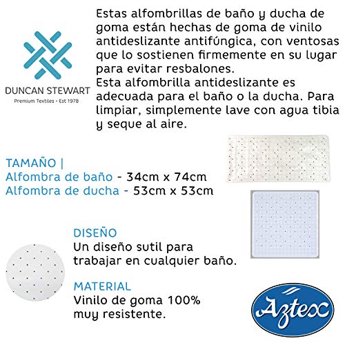 aztex Alfombra De Baño o Ducha con Clips De Ventosa, Vinilo - Alfombra de Ducha, Blanco