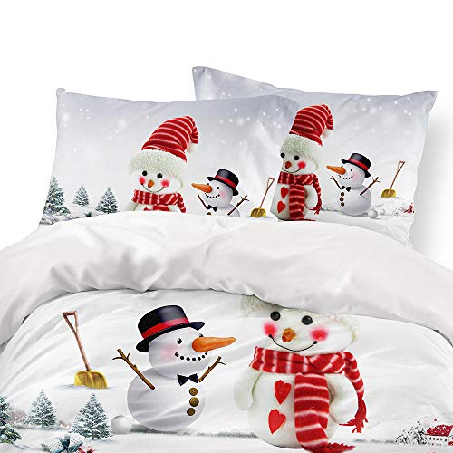 B/A Juego de Ropa de Cama 3 Piezas Poliéster Microfibra - Muñeco de Nieve de Navidad - Edredón Incluye 1 Funda Nórdica y 2 Funda de Almohada para Habitaciones de Hotel 240 x 220 cm