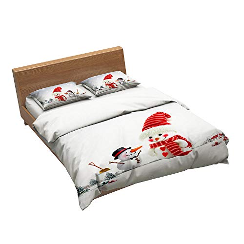 B/A Juego de Ropa de Cama 3 Piezas Poliéster Microfibra - Muñeco de Nieve de Navidad - Edredón Incluye 1 Funda Nórdica y 2 Funda de Almohada para Habitaciones de Hotel 240 x 220 cm