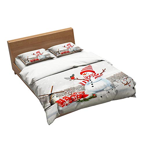 B/A Juego de Ropa de Cama 3 Piezas Poliéster Microfibra - Navidad muñeco de Nieve y Regalos - Edredón Incluye 1 Funda Nórdica y 2 Funda de Almohada para Habitaciones de Hotel 210 x 210 cm