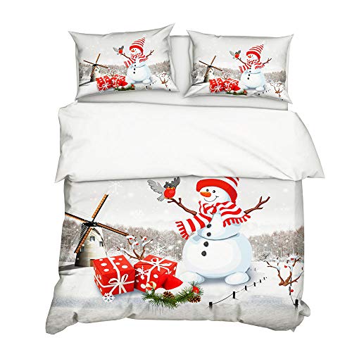 B/A Juego de Ropa de Cama 3 Piezas Poliéster Microfibra - Navidad muñeco de Nieve y Regalos - Edredón Incluye 1 Funda Nórdica y 2 Funda de Almohada para Habitaciones de Hotel 210 x 210 cm