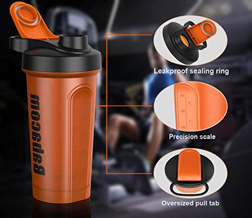 Babacom Vaso Batido,Batido Proteína Con Bola De Agitación Sólida,Con Cepillo De Limpieza Con Capacidad De 24 oz / 700 ml,Apto Para Gimnacio Y Oficina (naranja)