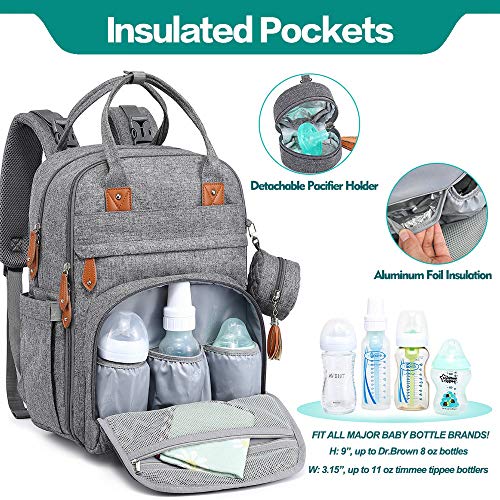 BabbleRoo Mochilas de Pañales para Bebé, Gran Capacidad Mochila de Cambio Bolsa para Pañales con Cambiador y Porta Chupones para Mamá y Papá (gris) BabbleRoo Mochilas de Pañales para Bebé, Gran Capacidad Mochila de Cambio Bolsa para Pañales con Cambiador y Porta Chupones para Mamá y Papá (gris)