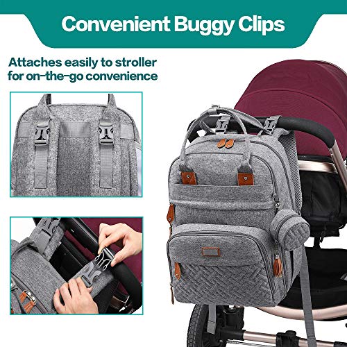 BabbleRoo Mochilas de Pañales para Bebé, Gran Capacidad Mochila de Cambio Bolsa para Pañales con Cambiador y Porta Chupones para Mamá y Papá (gris)