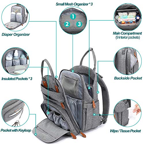 BabbleRoo Mochilas de Pañales para Bebé, Gran Capacidad Mochila de Cambio Bolsa para Pañales con Cambiador y Porta Chupones para Mamá y Papá (gris) BabbleRoo Mochilas de Pañales para Bebé, Gran Capacidad Mochila de Cambio Bolsa para Pañales con Cambiador y Porta Chupones para Mamá y Papá (gris)
